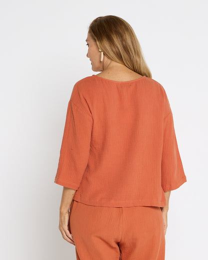 Tarin 3/4 Sleeve Top - Rust
