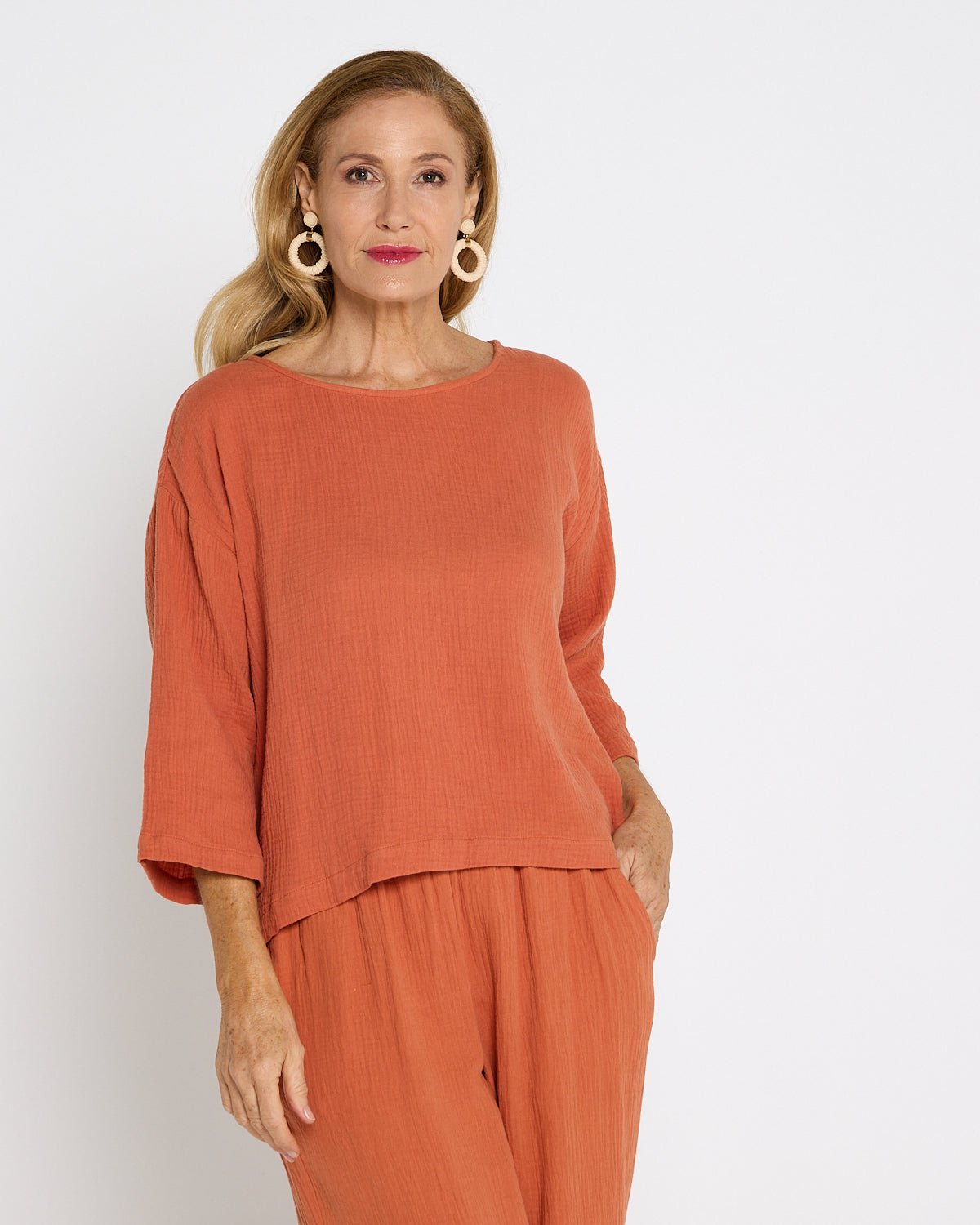 Tarin 3/4 Sleeve Top - Rust