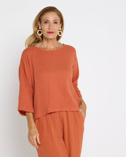 Tarin 3/4 Sleeve Top - Rust