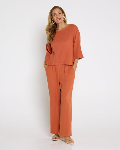 Tarin 3/4 Sleeve Top - Rust