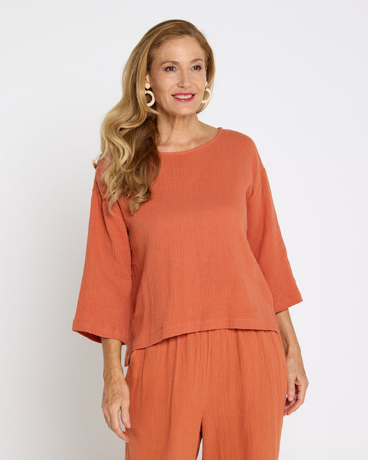 Tarin 3/4 Sleeve Top - Rust