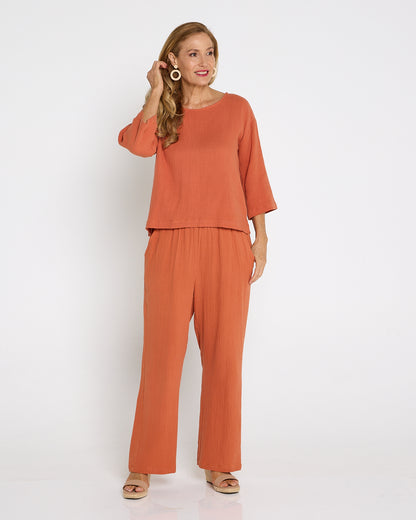 Bonded Cheesecloth Pant - Rust