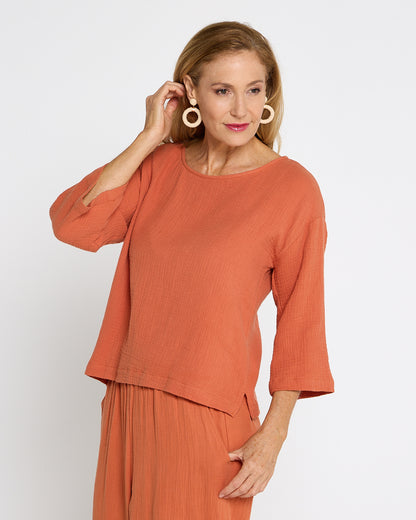 Tarin 3/4 Sleeve Top - Rust
