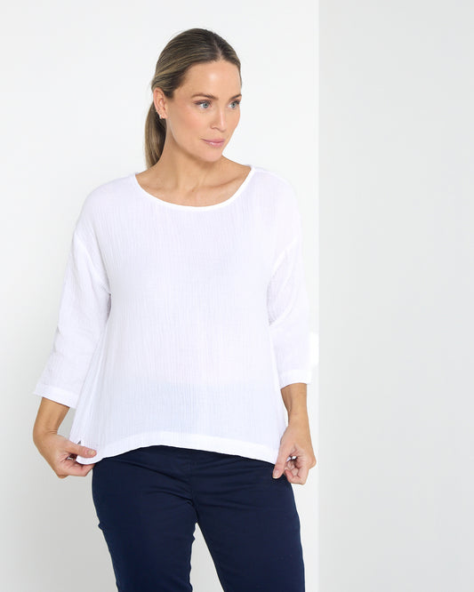 Tarin 3/4 Sleeve Top - White
