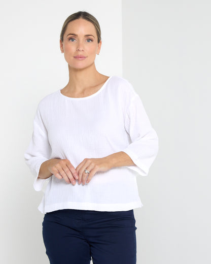 Tarin 3/4 Sleeve Top - White