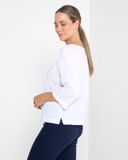Tarin 3/4 Sleeve Top - White
