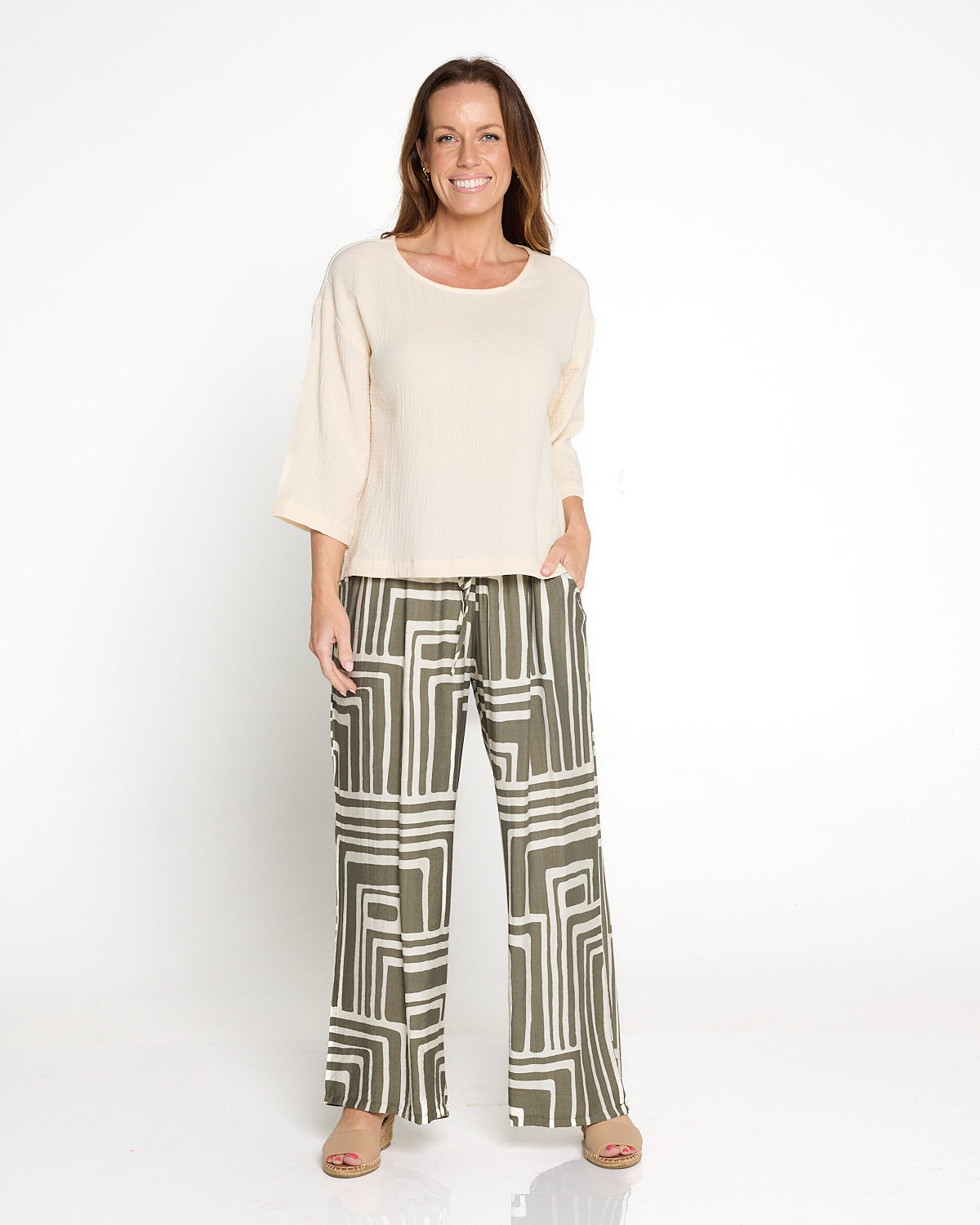 Tarin 3/4 Sleeve Top - Cream