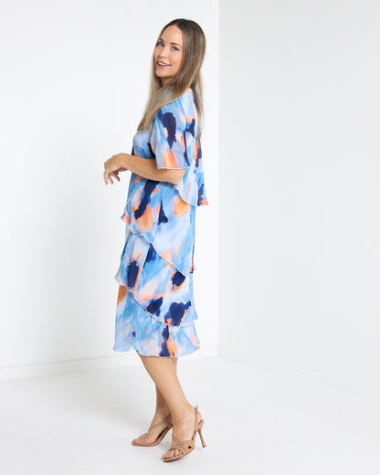 Arabella Chiffon Layered Dress - All the Blues: styled view