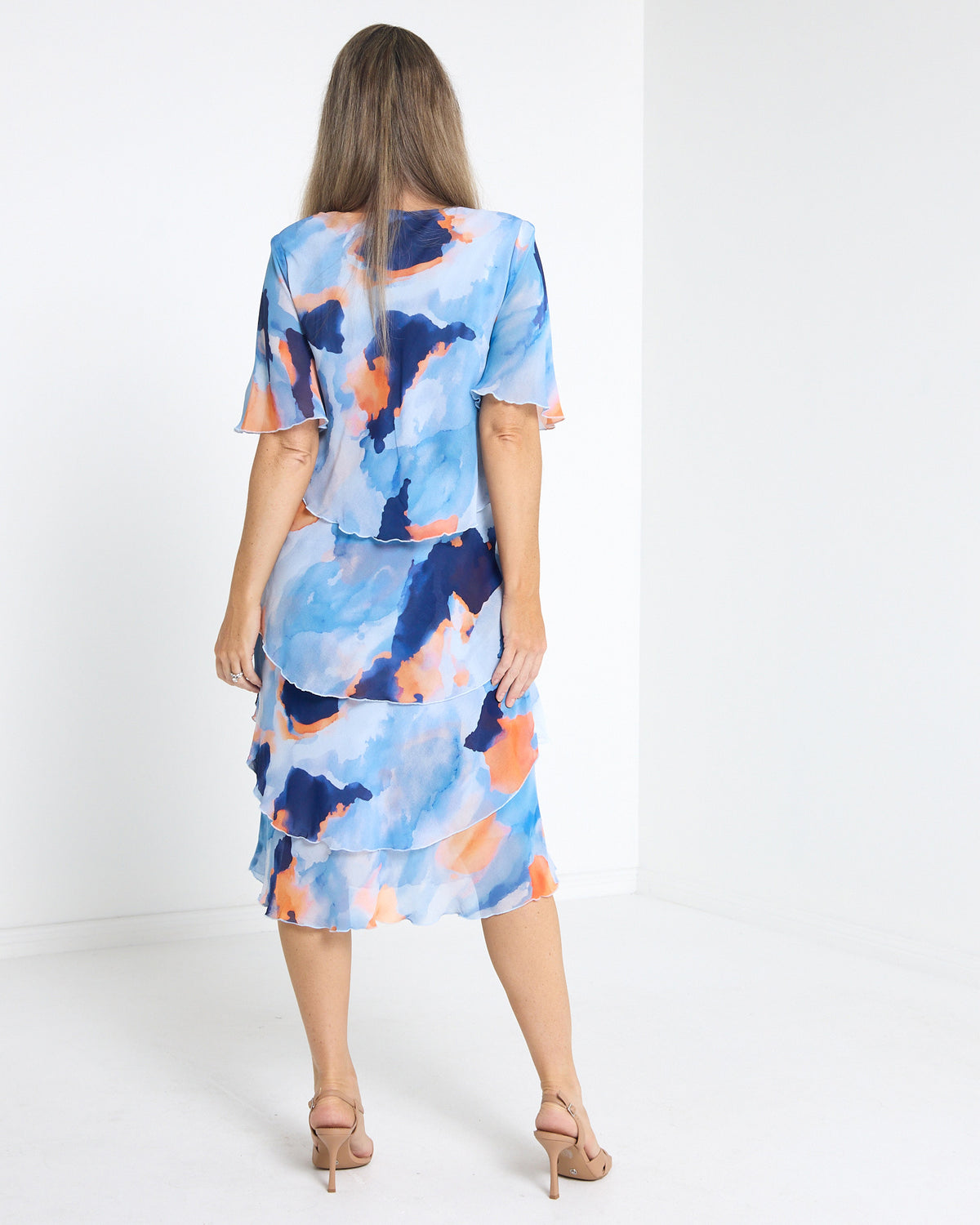 Arabella Chiffon Layered Dress - All the Blues: styled view