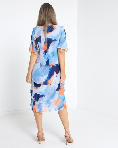 Arabella Chiffon Layered Dress - All the Blues: styled view