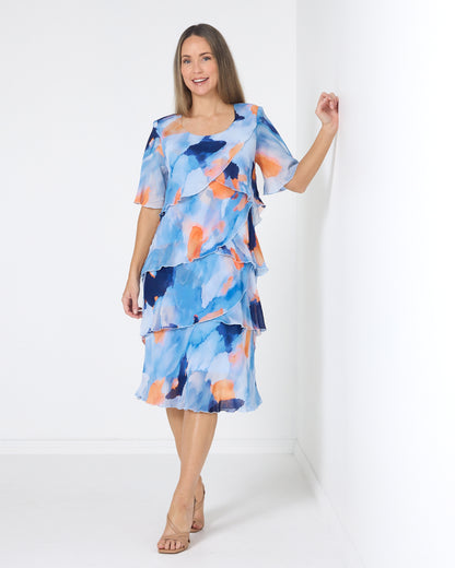 Arabella Chiffon Layered Dress - All the Blues: styled view