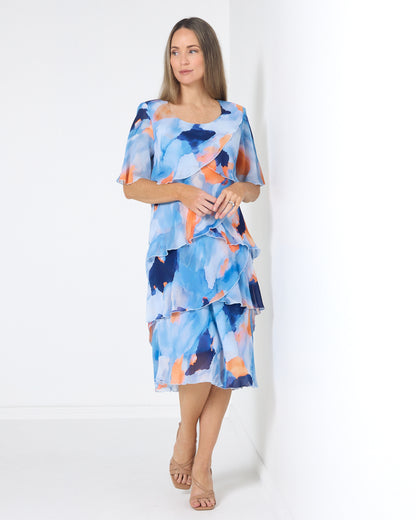 Arabella Chiffon Layered Dress - All the Blues: styled view