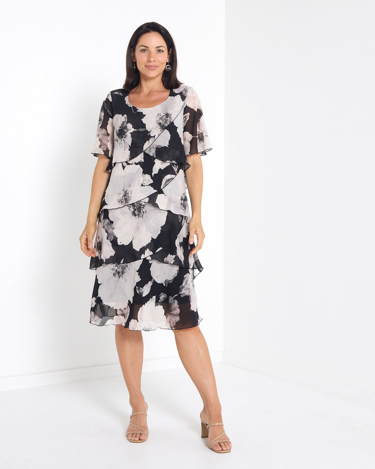 Arabella Chiffon Layered Dress - Evening Shades: styled view
