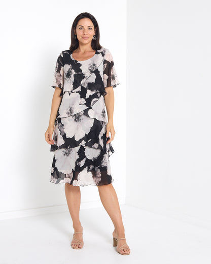 Arabella Chiffon Layered Dress - Evening Shades: styled view