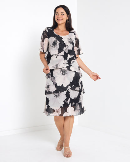 Arabella Chiffon Layered Dress - Evening Shades: styled view