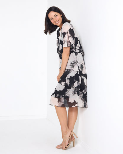 Arabella Chiffon Layered Dress - Evening Shades: styled view