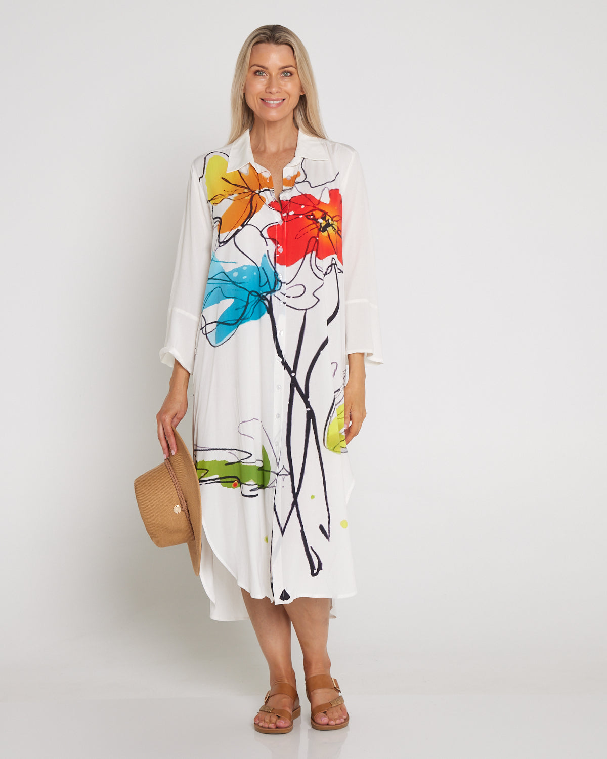 Christina Day to Night Tunic - White/Floral Painting