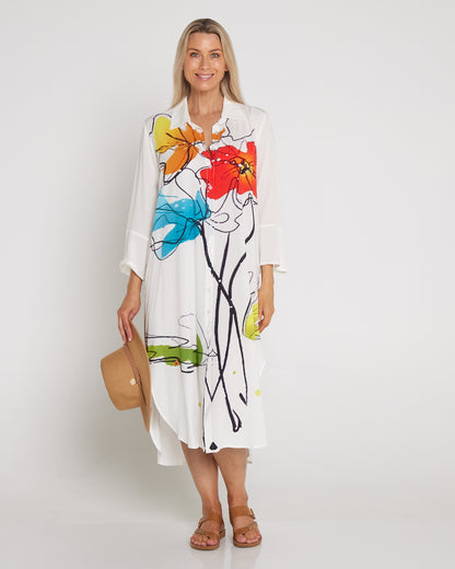 Christina Day to Night Tunic - White/Floral Painting