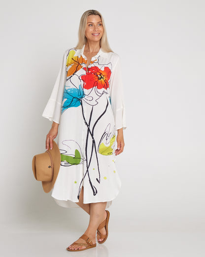 Christina Day to Night Tunic - White/Floral Painting