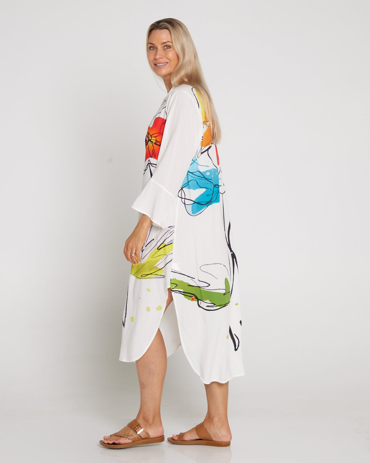 Christina Day to Night Tunic - White/Floral Painting
