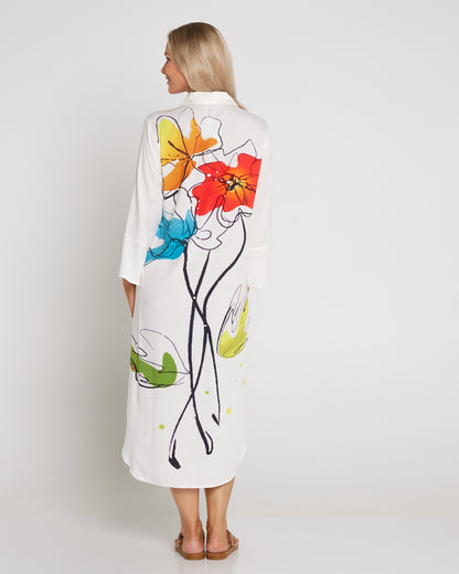 Christina Day to Night Tunic - White/Floral Painting