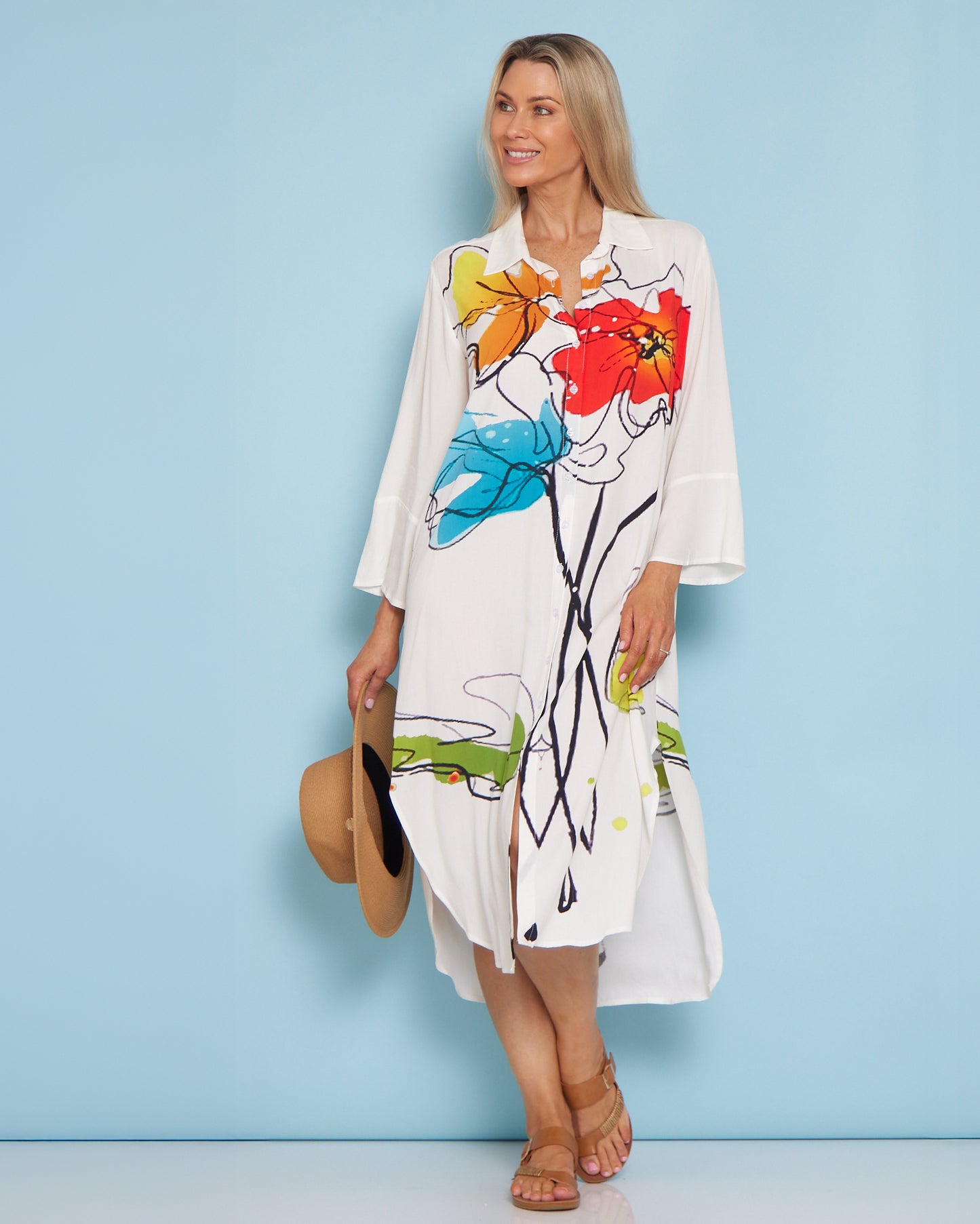 Christina Day to Night Tunic - White/Floral Painting