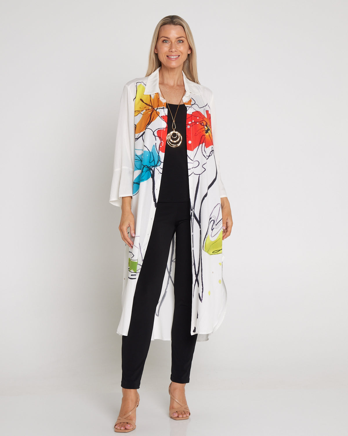 Christina Day to Night Tunic - White/Floral Painting