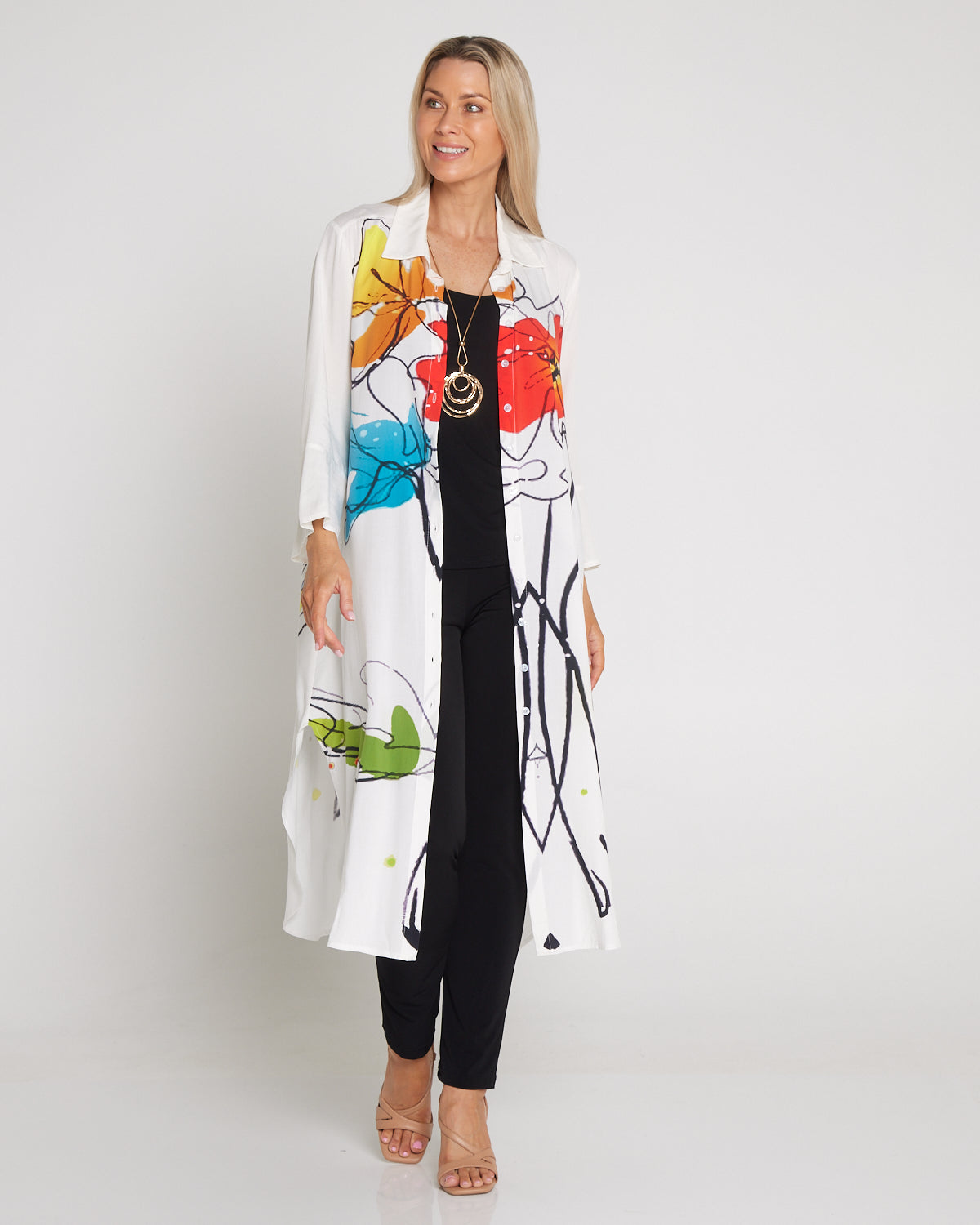 Christina Day to Night Tunic - White/Floral Painting