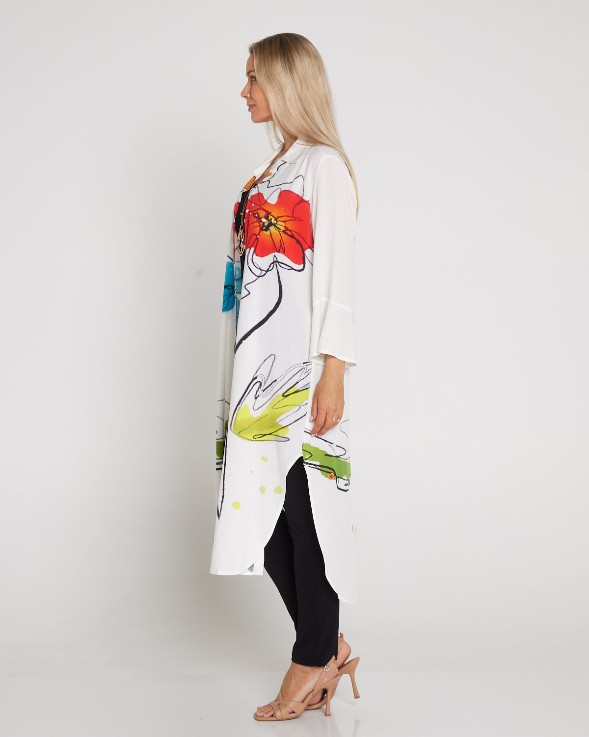 Christina Day to Night Tunic - White/Floral Painting