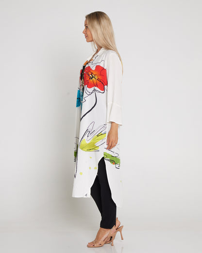 Christina Day to Night Tunic - White/Floral Painting