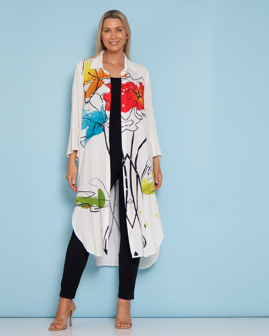 Christina Day to Night Tunic - White/Floral Painting