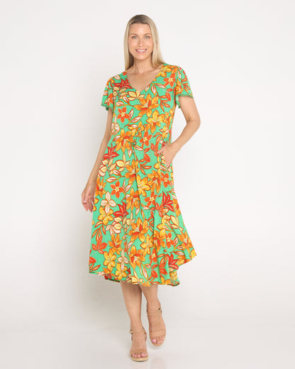 Holiday Fun Dress - Green/Golden Orange