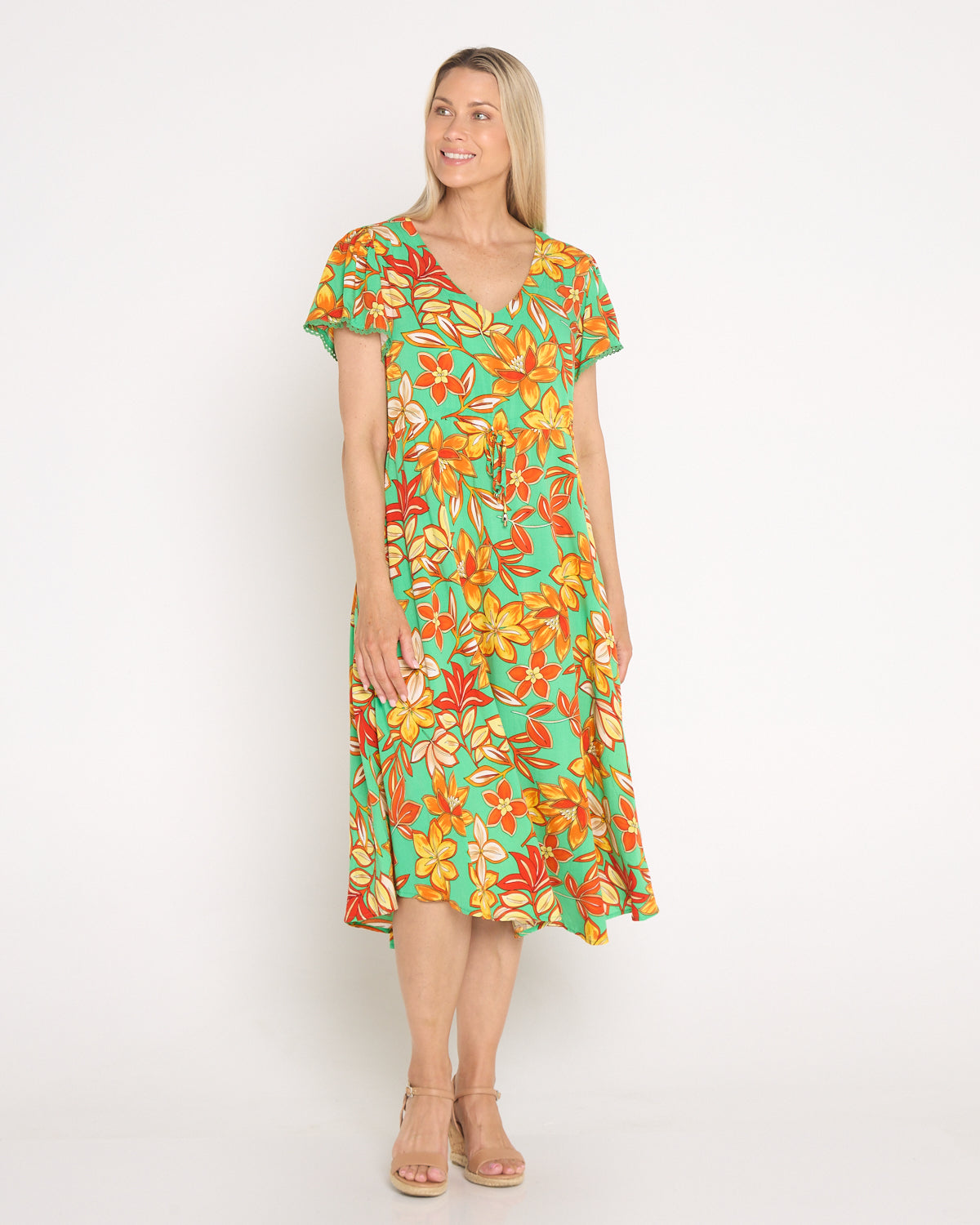 Holiday Fun Dress - Green/Golden Orange