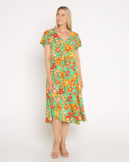 Holiday Fun Dress - Green/Golden Orange