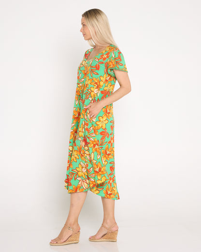 Holiday Fun Dress - Green/Golden Orange