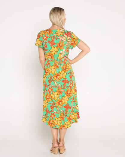 Holiday Fun Dress - Green/Golden Orange