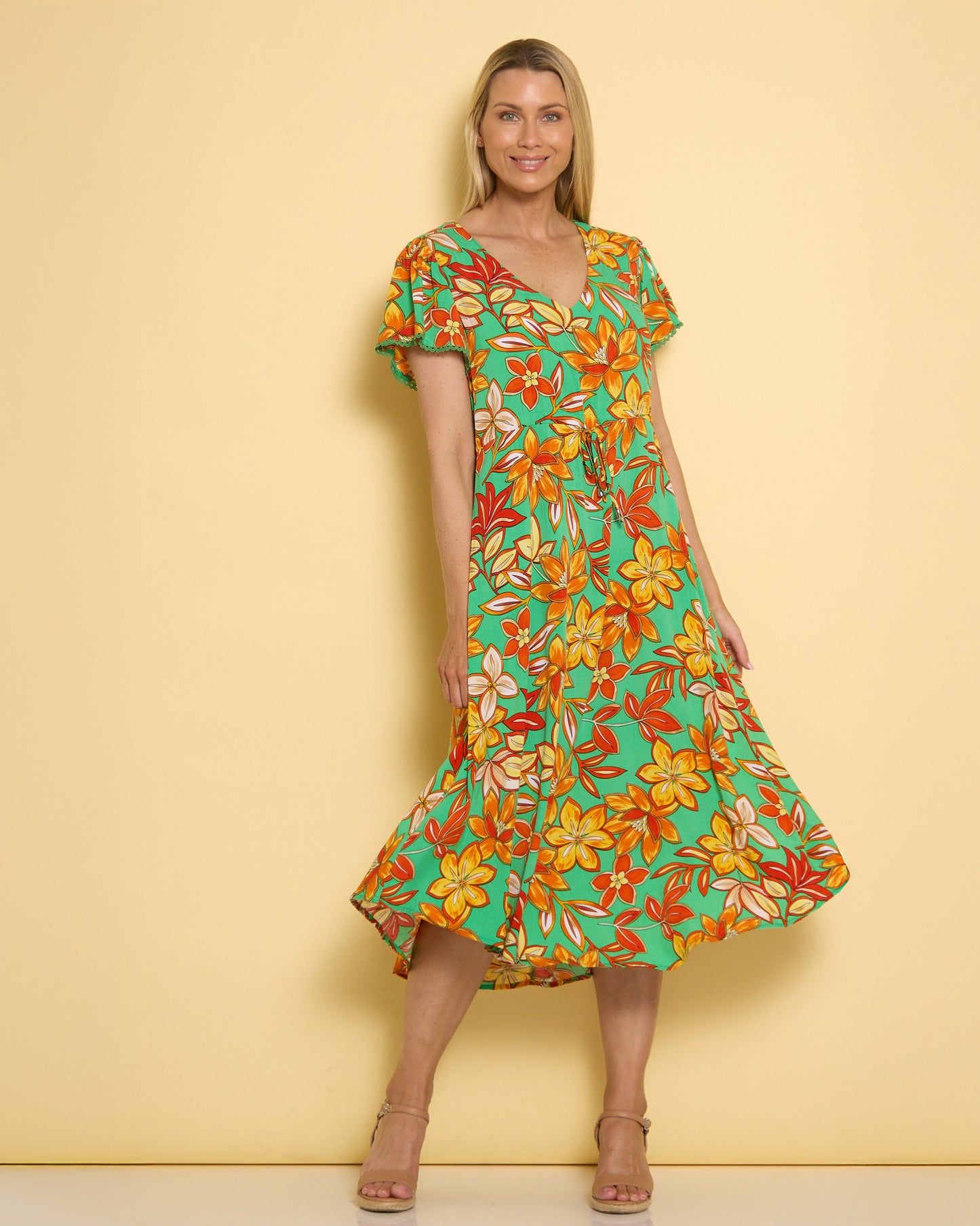 Holiday Fun Dress - Green/Golden Orange