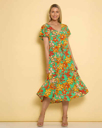 Holiday Fun Dress - Green/Golden Orange