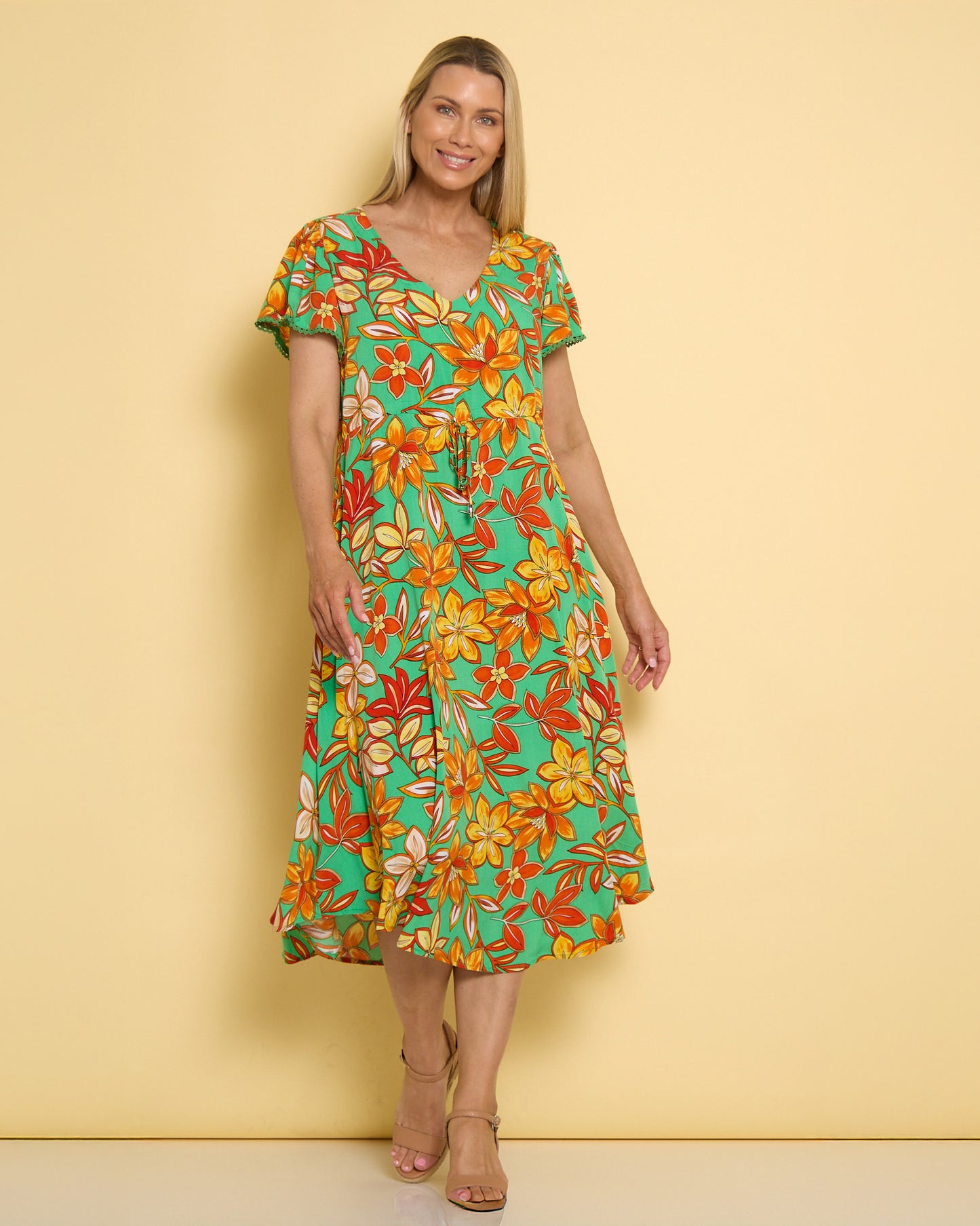 Holiday Fun Dress - Green/Golden Orange