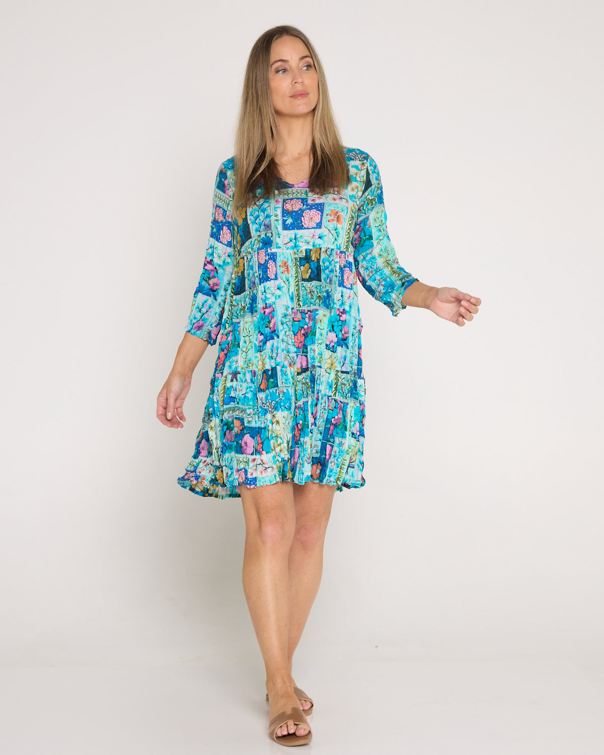 Cassius Petite Dress - Turquoise Floral Collage