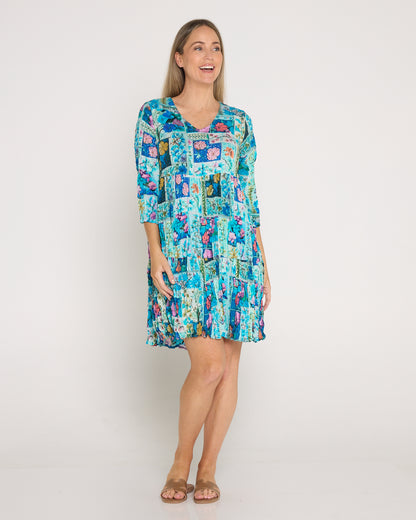 Cassius Petite Dress - Turquoise Floral Collage