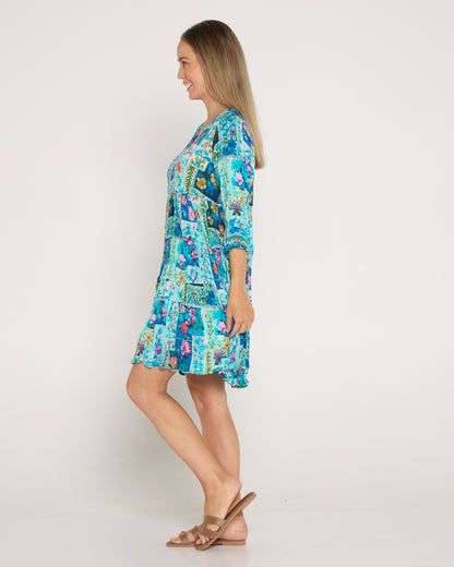 Cassius Petite Dress - Turquoise Floral Collage