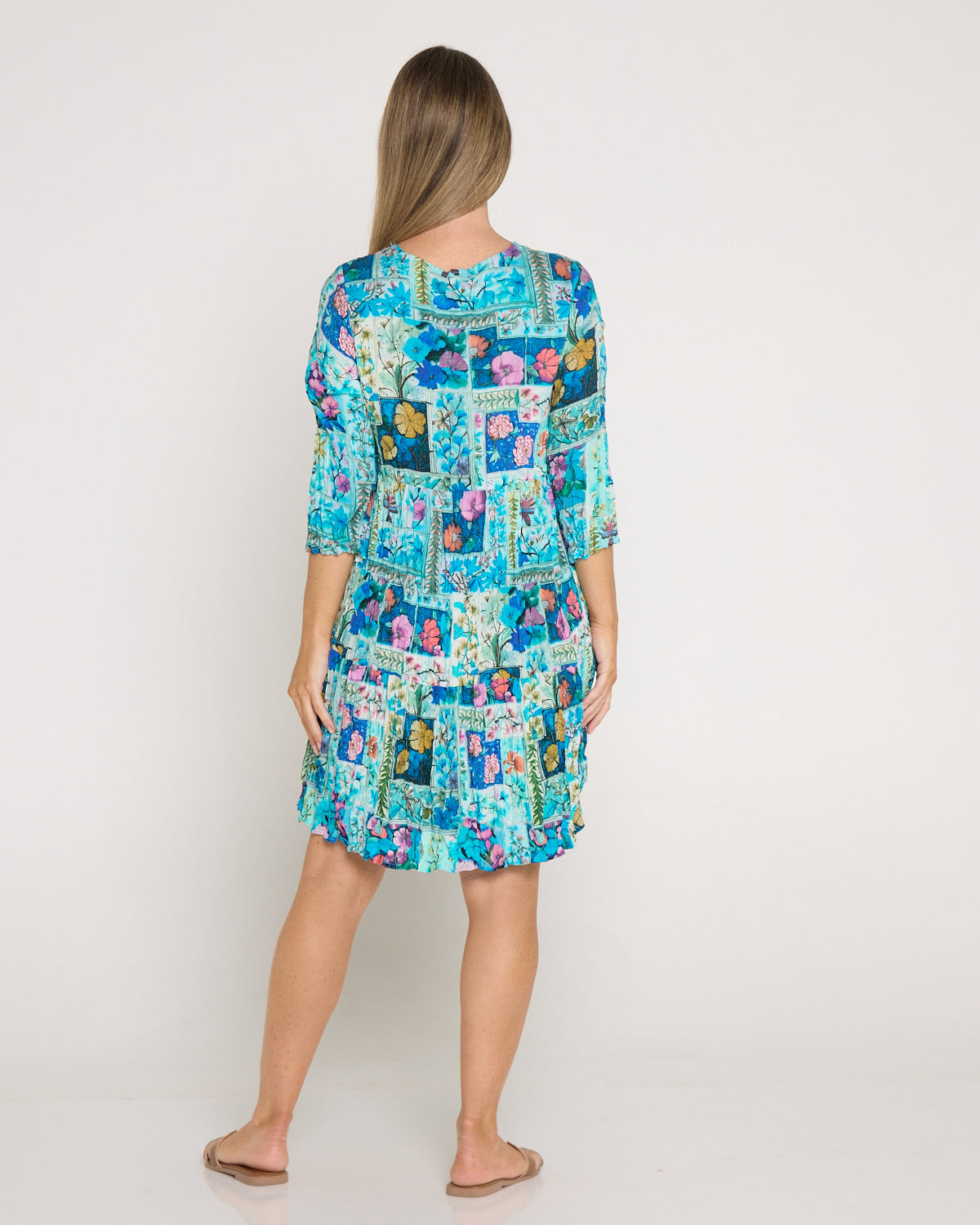 Cassius Petite Dress - Turquoise Floral Collage