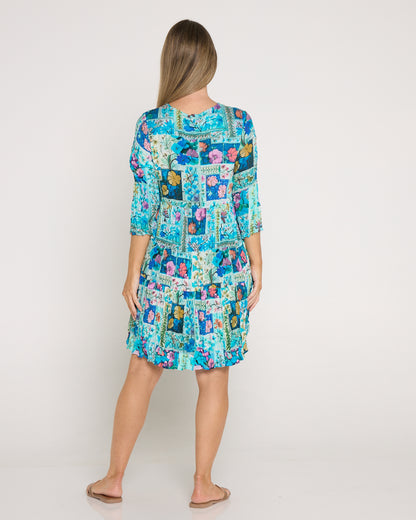 Cassius Petite Dress - Turquoise Floral Collage