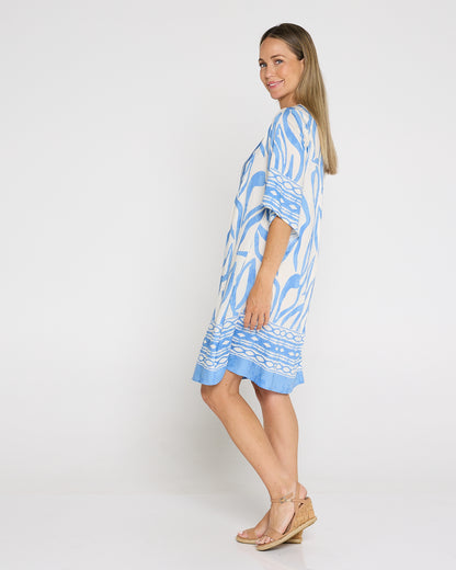 Border Holiday Dress - Sky