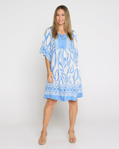 Border Holiday Dress - Sky