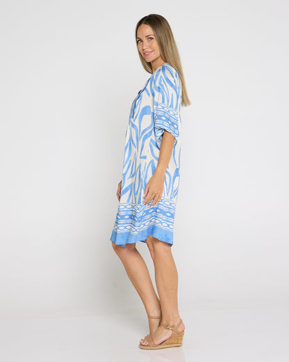 Border Holiday Dress - Sky