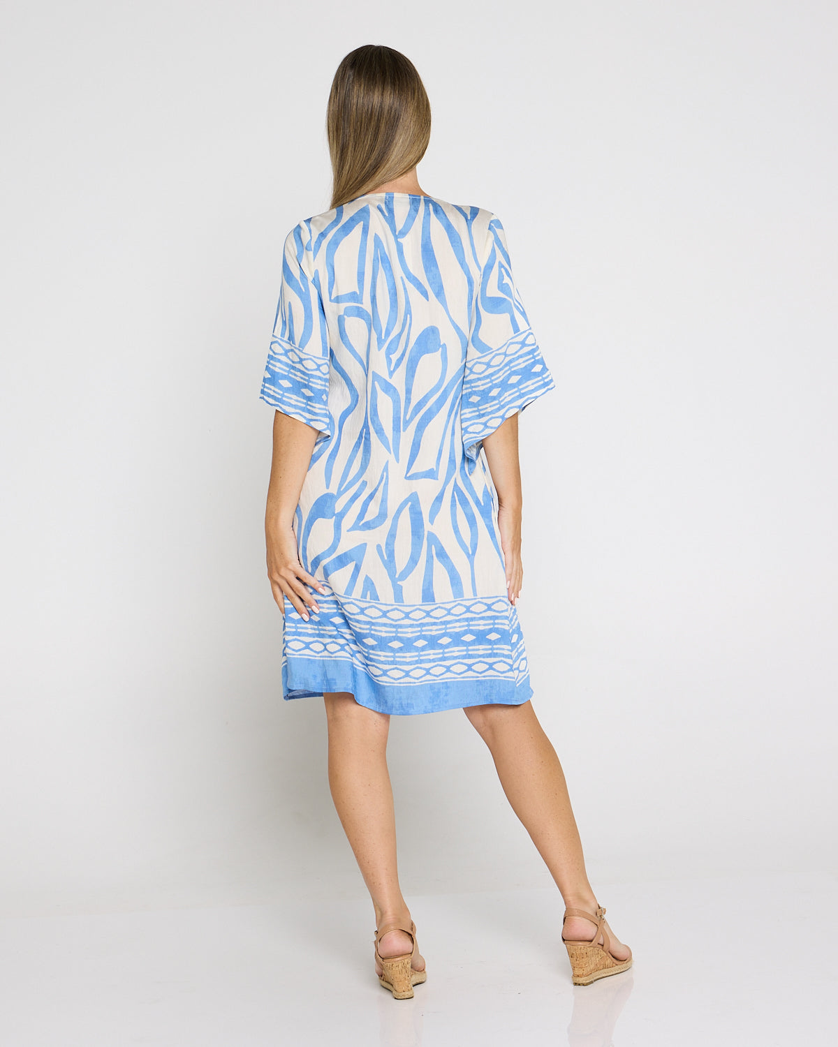 Border Holiday Dress - Sky