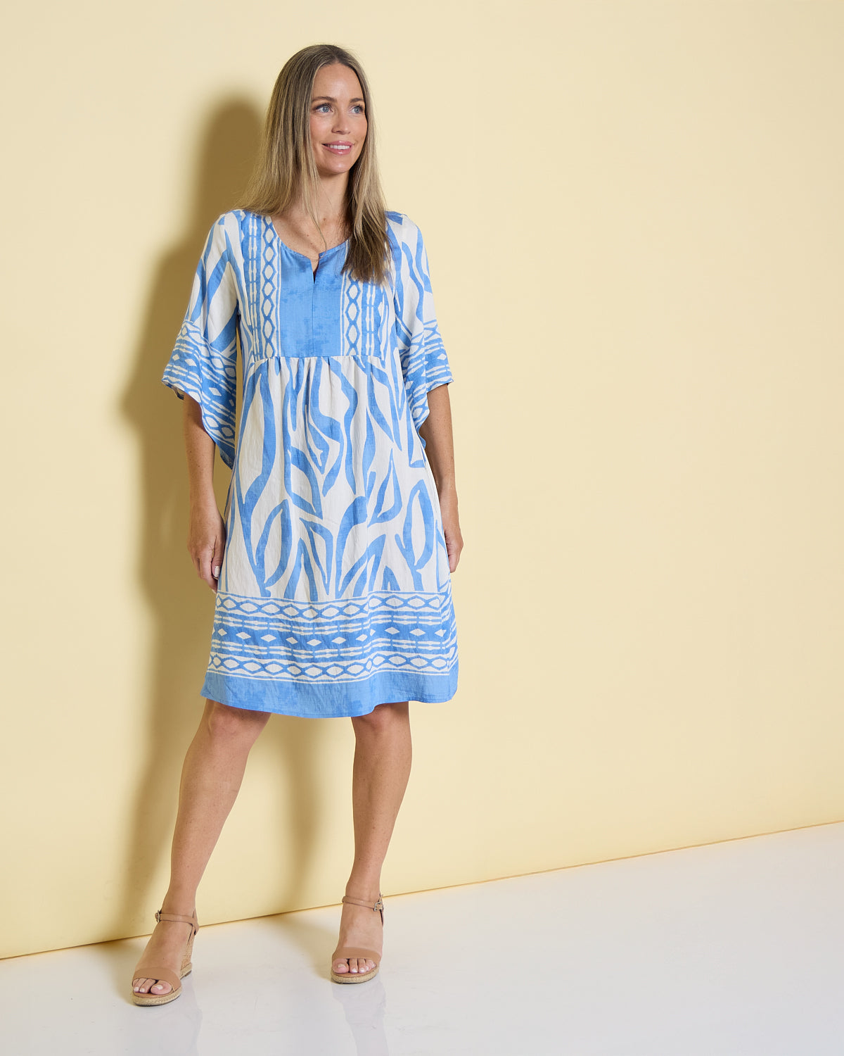 Border Holiday Dress - Sky