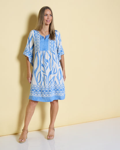 Border Holiday Dress - Sky